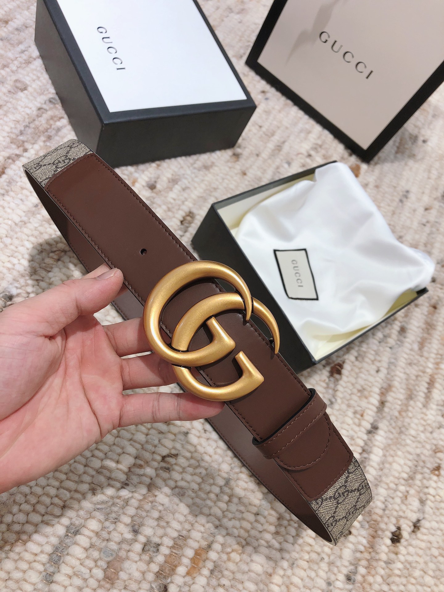 GUCCI double G buckle advanced artificial canvas belt