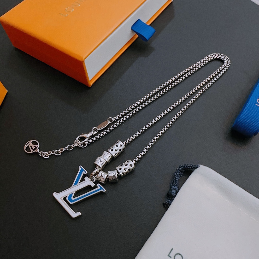 Louis Vuitton Rockabilly punk thai silver vintage silver necklace for couples with 60cm adjustable length