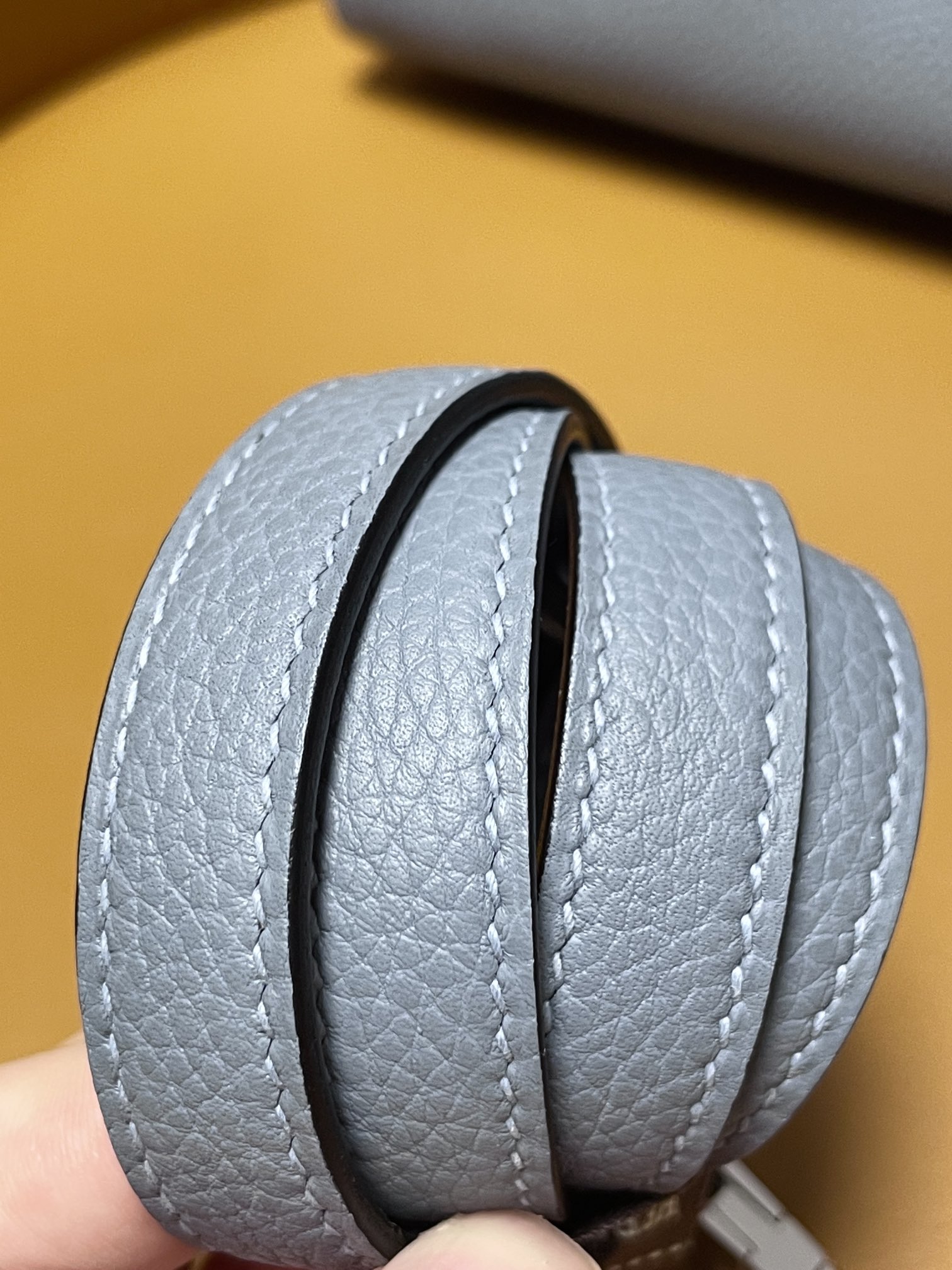 Kelly28 inseam j7 linen blue togo leather silver buckle