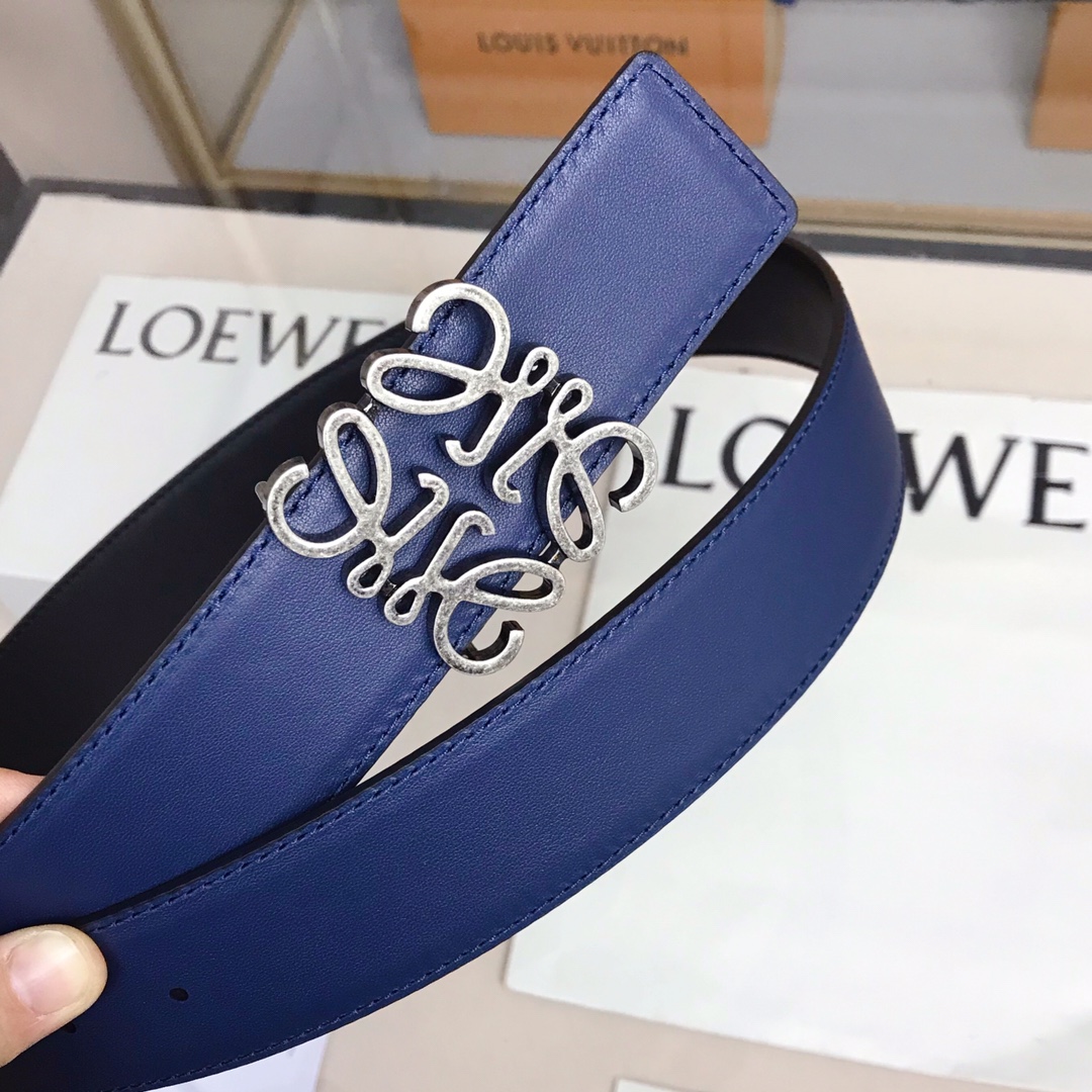 LOEVE stainless steel logo pattern metal buckle with top layer cowhide reversible