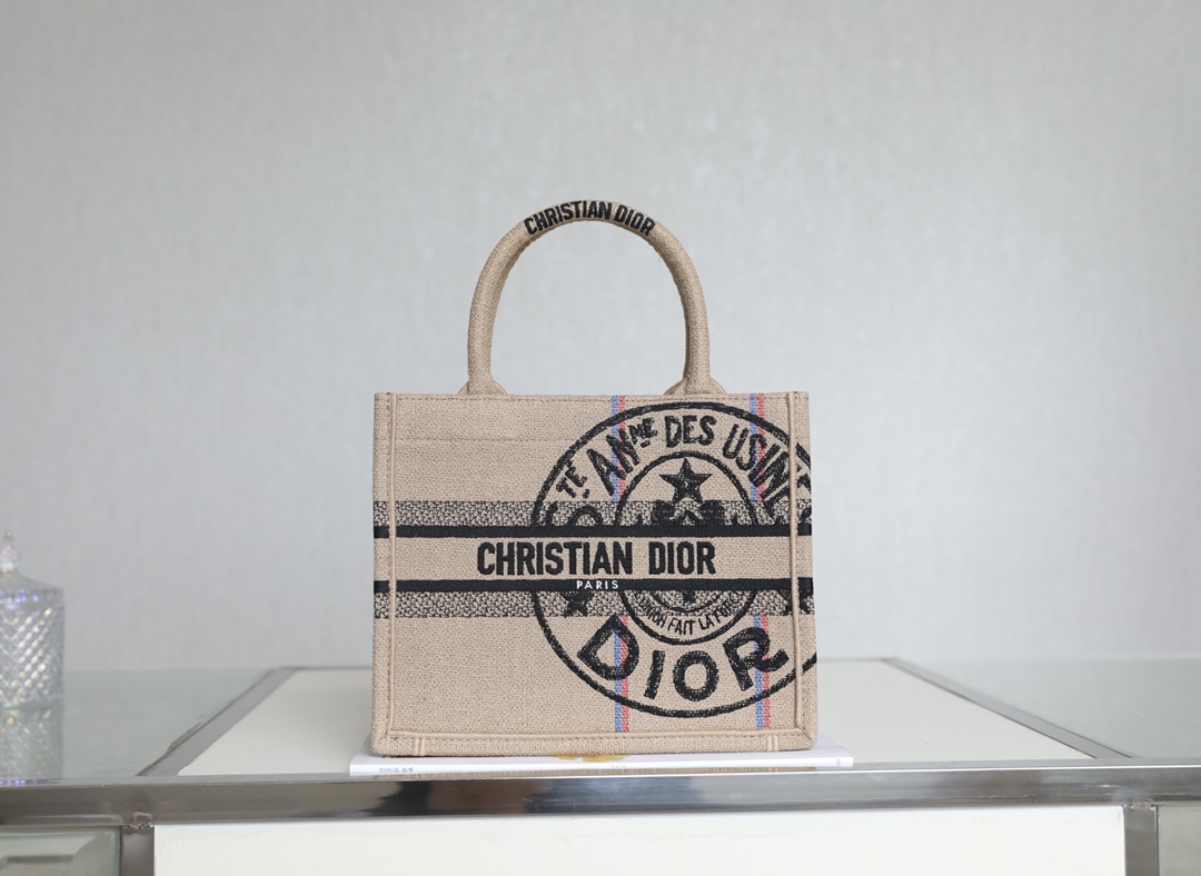DIOR TOTE beige linen canvas