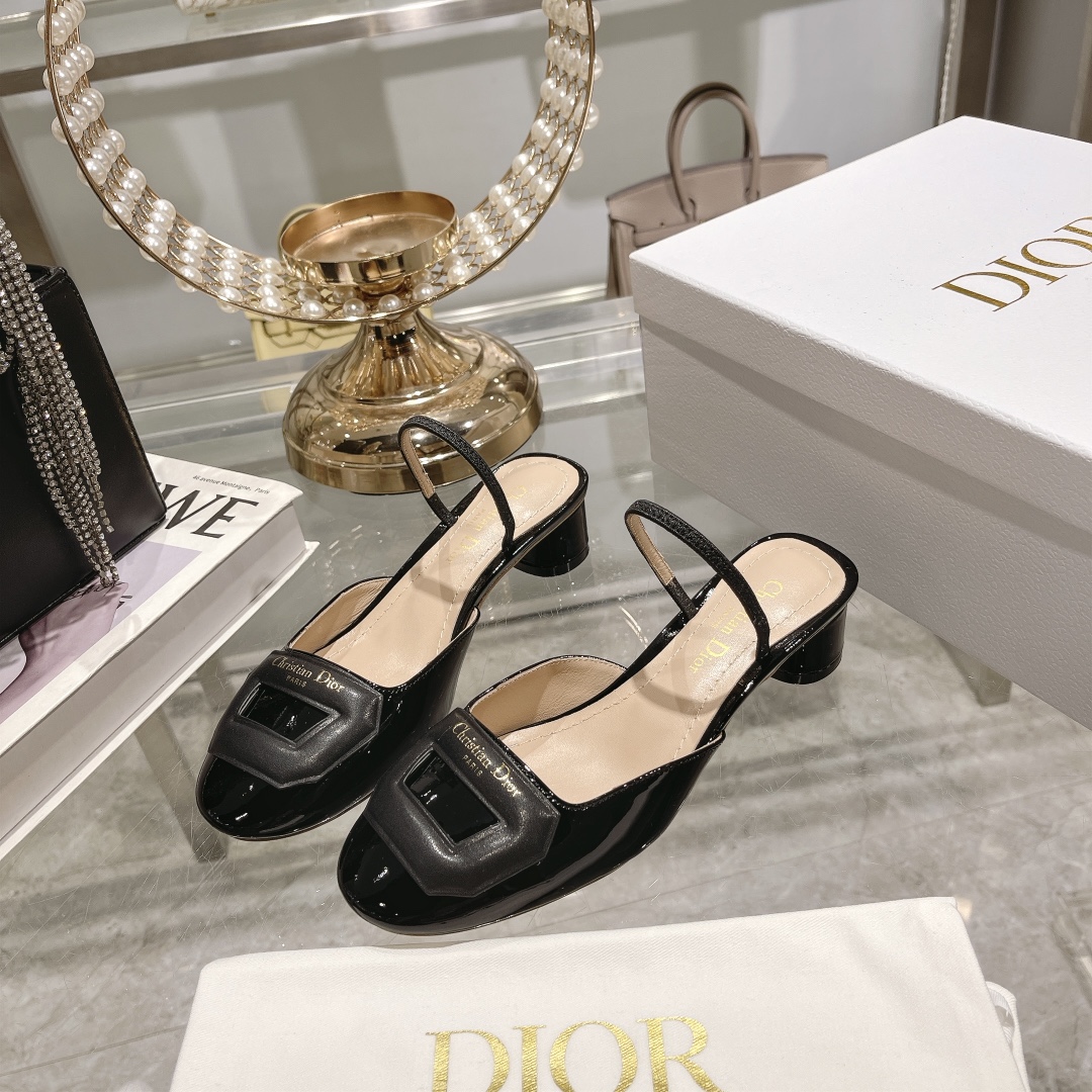 DIOR small round toe hollow one strap sandals 3.5cm Black
