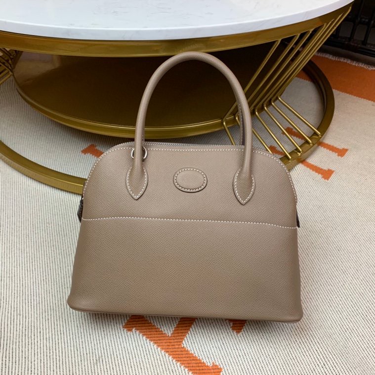 Bolide 27cm Imported original Epsom leather Half hand waxed stitching Elephant gray Silver buckle