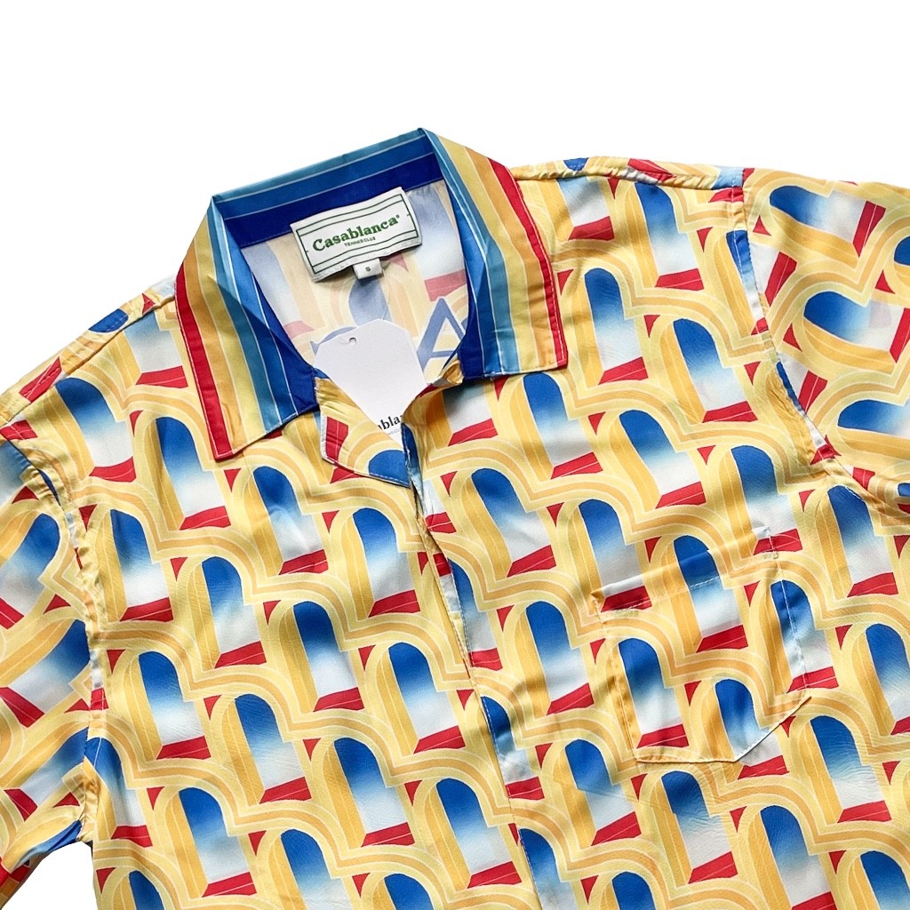 Casablanca Dream Gate, White twill silk short sleeve shirt