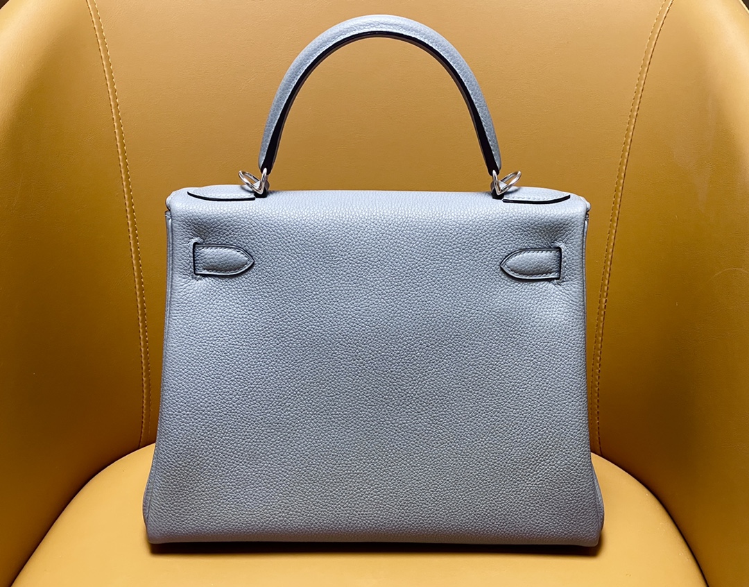 Kelly28 inseam j7 linen blue togo leather silver buckle