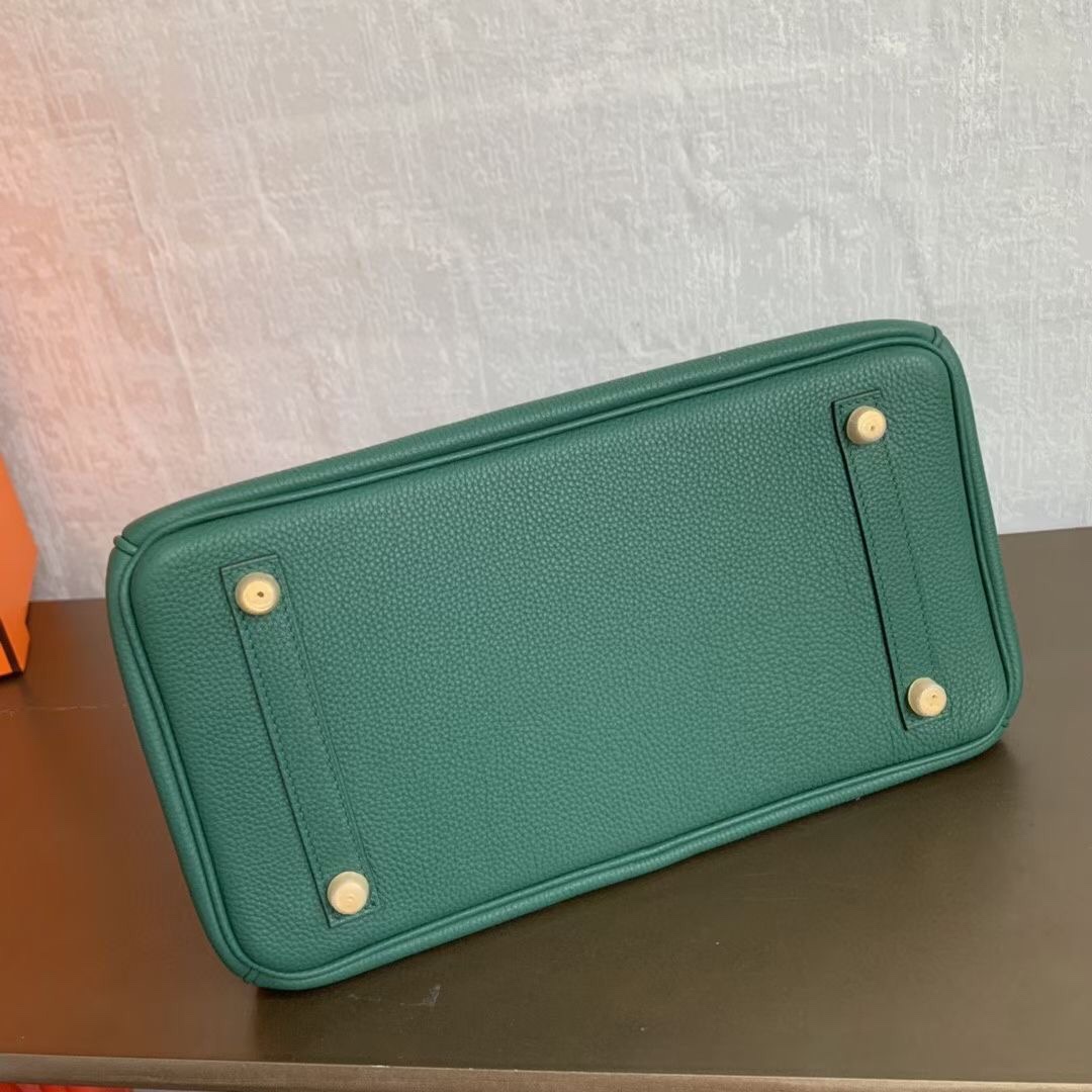 Birkin 30cm peacock green gold buckle imported Togo leather beeswax thread stitching