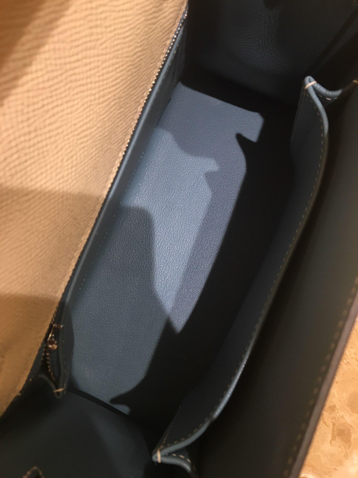 Kelly25cm silver epsom leather milkshake white spell denim blue