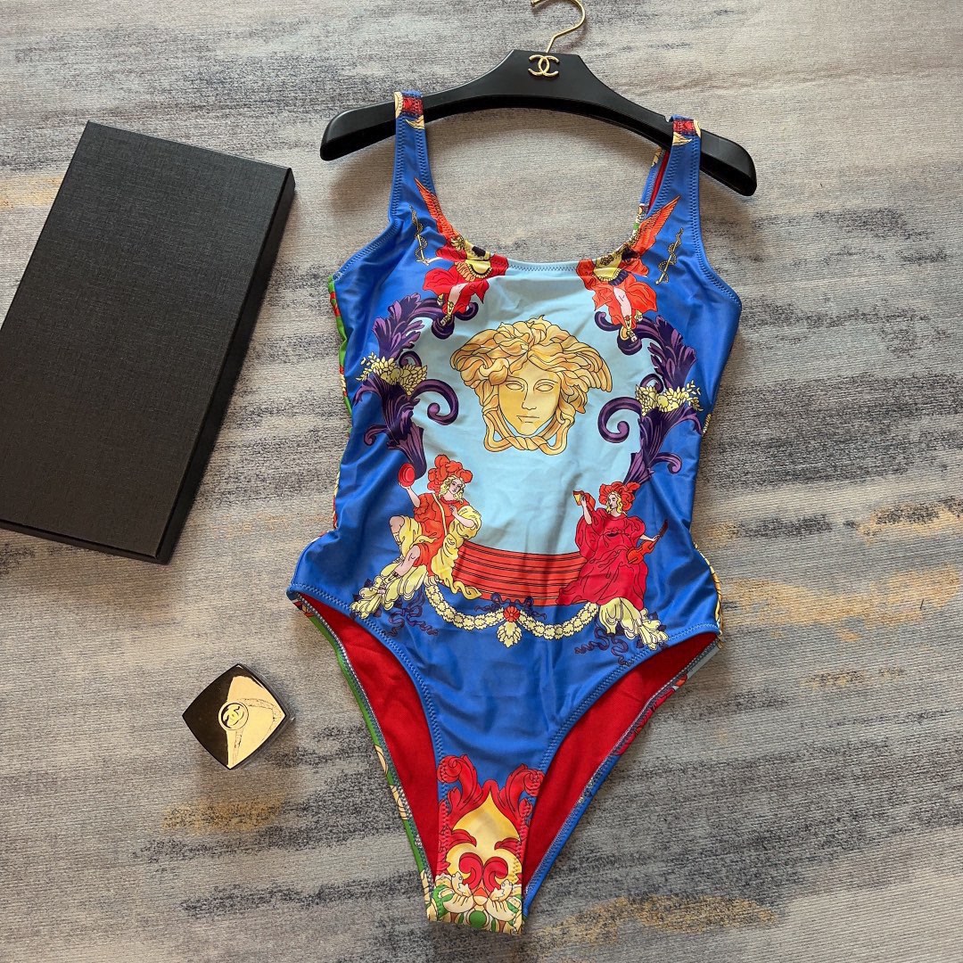 versace new court style lion dading print u-neck halter one piece swimming costume