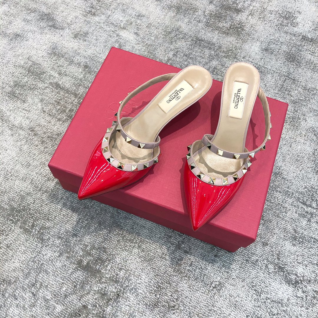 Valentino VT Collection One strap slant heel slipper 6.5CM Patent leather red