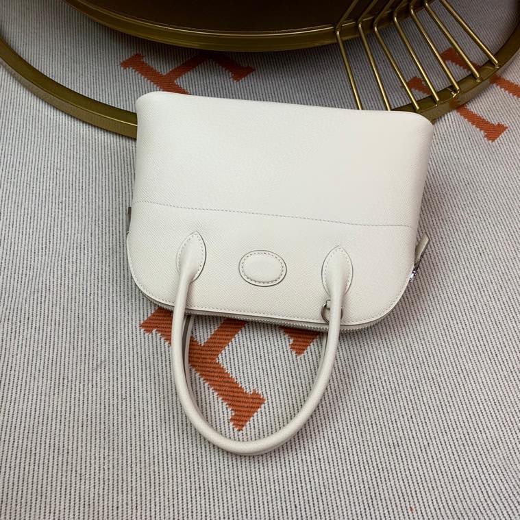 Bolide 27cm Imported original Epsom leather Half hand waxed stitching Milkshake white Silver buckle