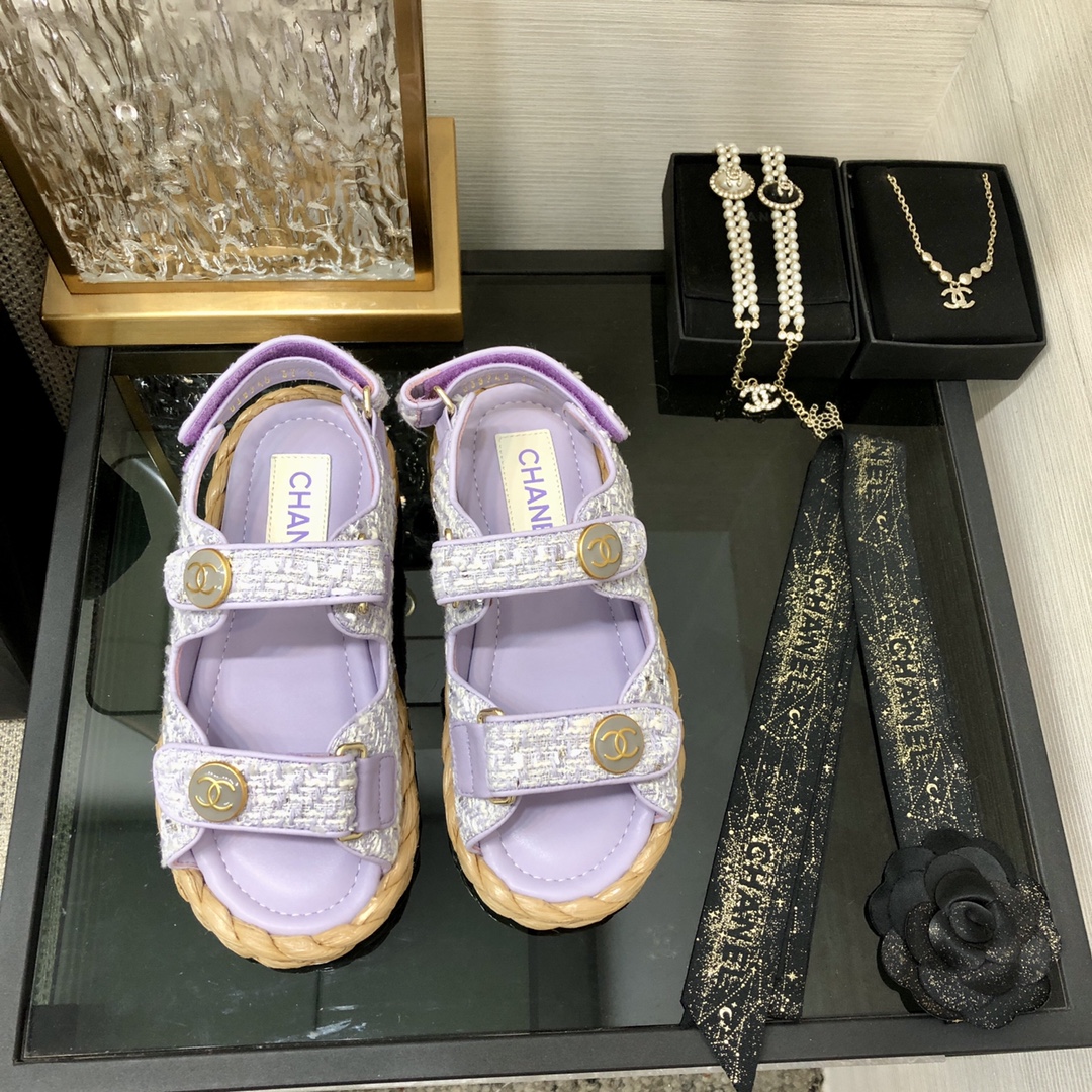 CHANEL 2023 spring and summer latest woven velcro sandals Japan imported woven materials