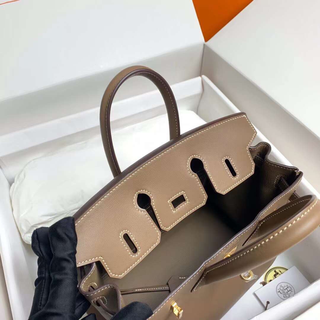 Birkin 25cm ck18 elephant grey gold buckle silver buckle original swift calfskin top craftsmanship beeswax thread handmade