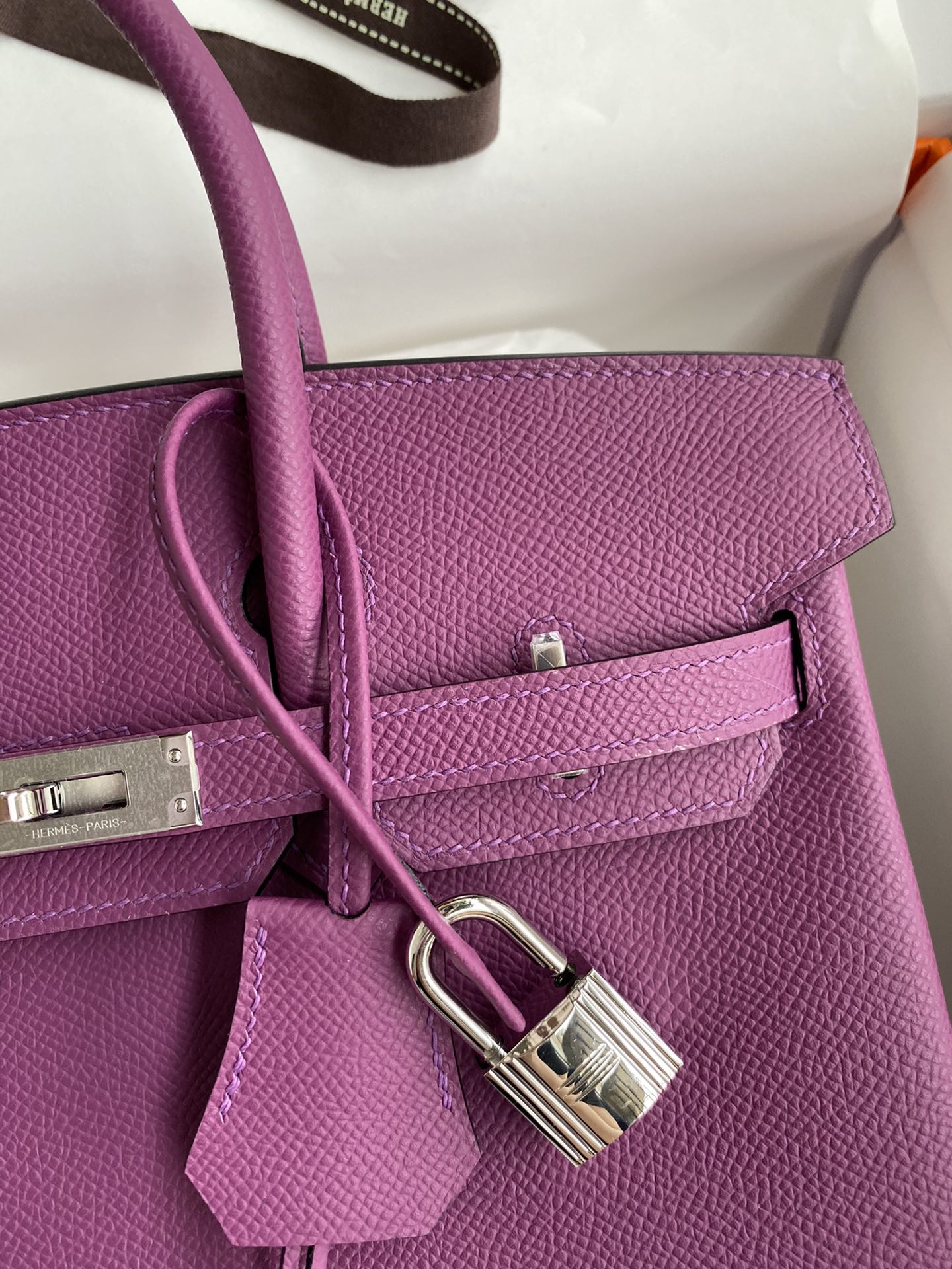 Birkin 25cm Epsom Leather Anemone Purple Silver Buckle