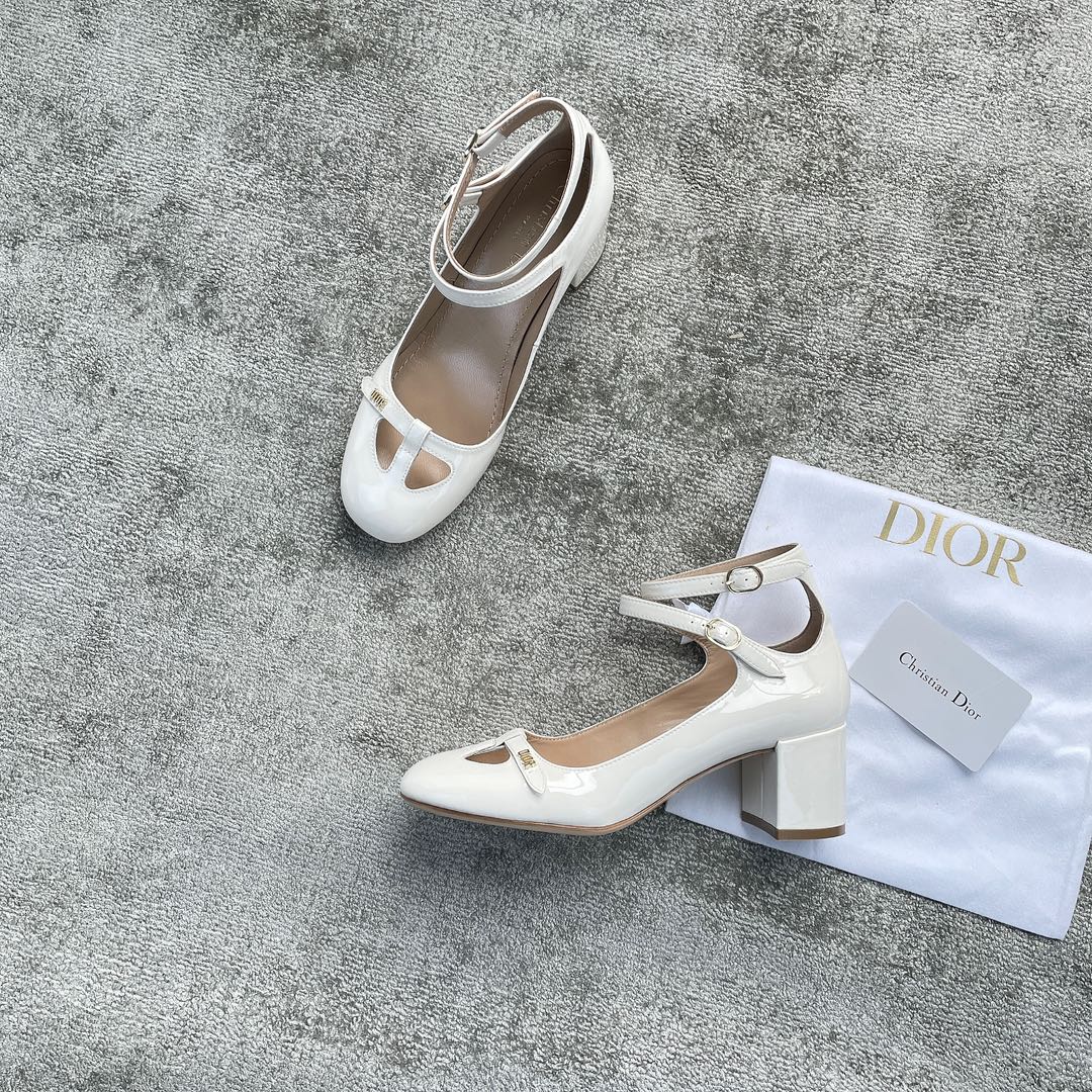 DIOR Sweet and elegant Mary Jane heels Cow patent leather Sheepskin Genuine leather outsole White