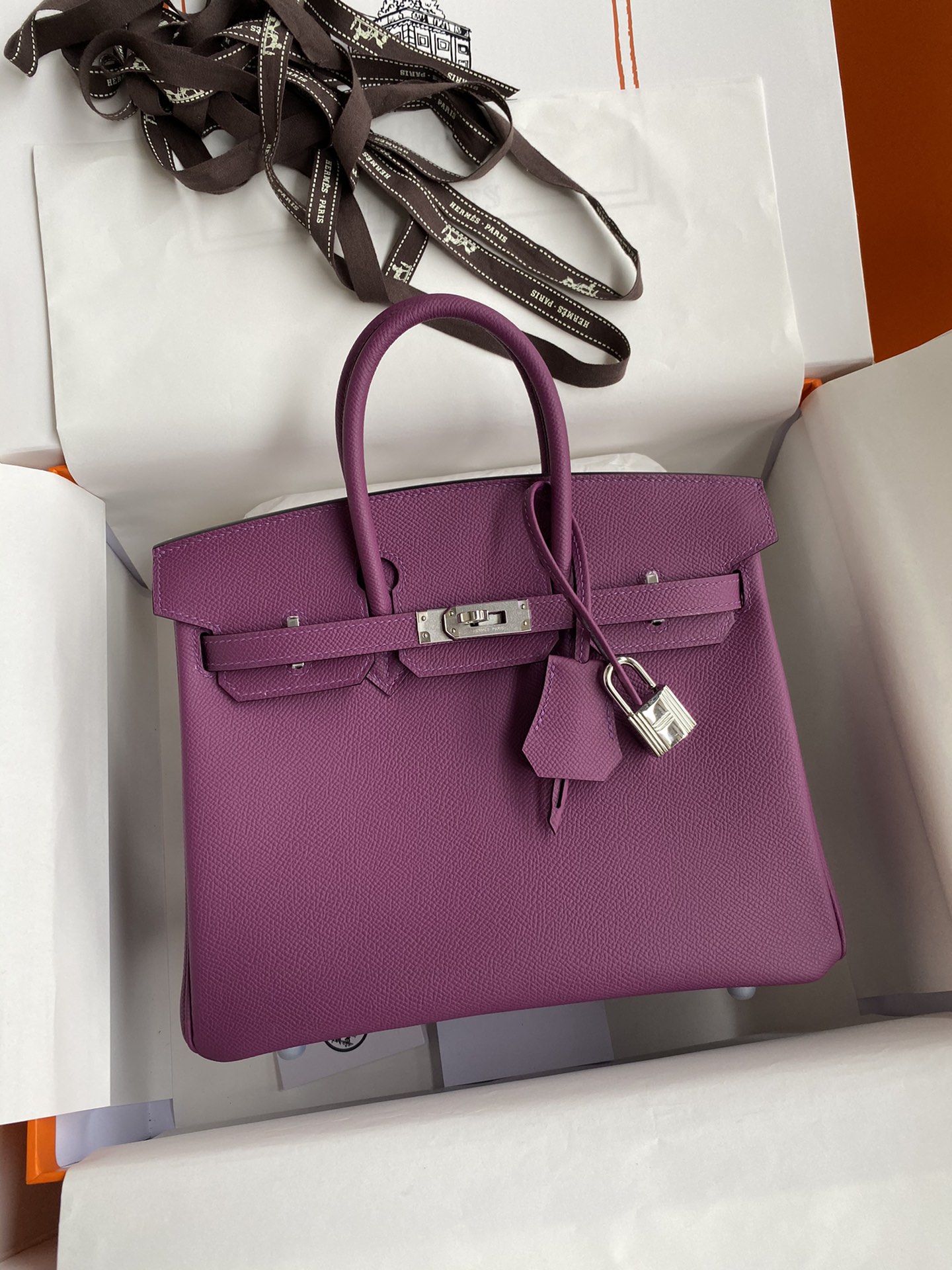 Birkin 25cm Epsom Leather Anemone Purple Silver Buckle