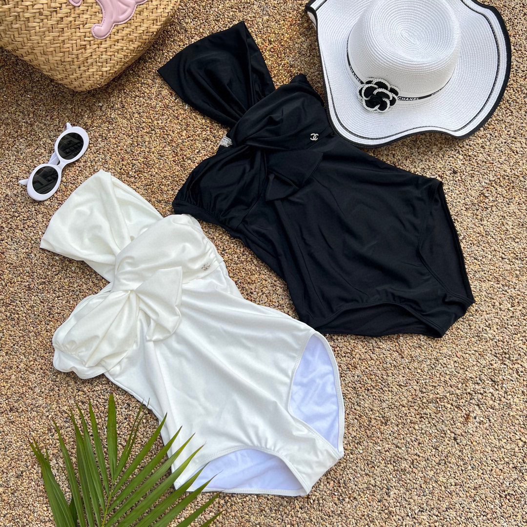 Chanel Ruffle Irregular One Piece Swimsuit Bikini