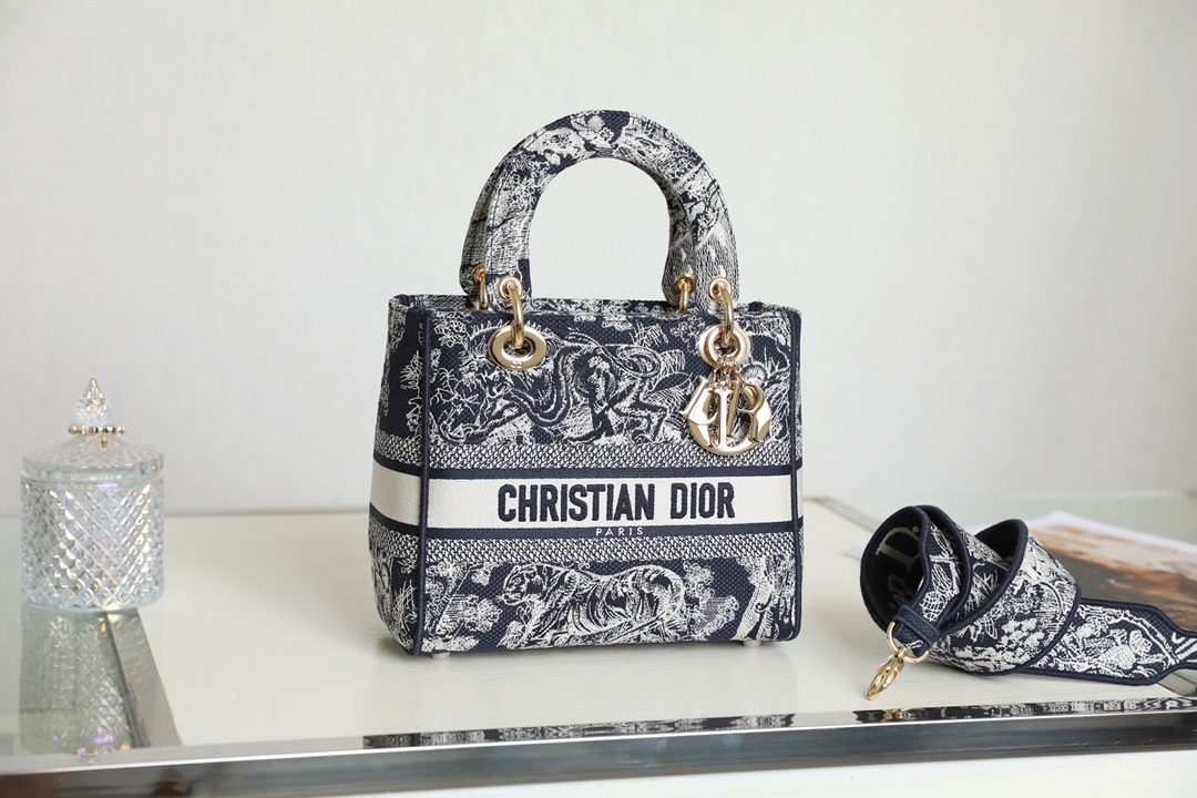 DIOR LADY-D-LITE five compartment toffee bag embroidered tiger blue