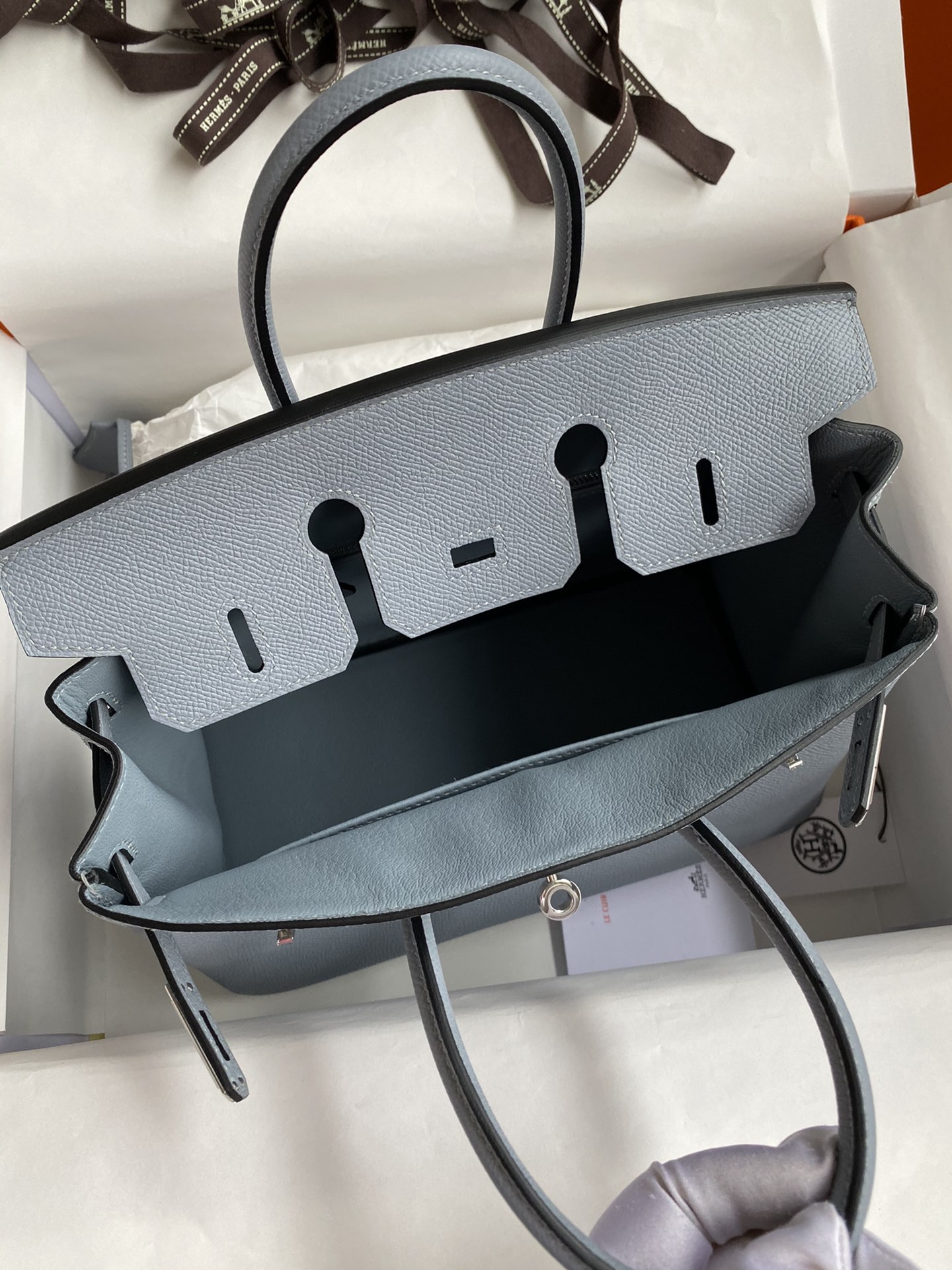 Birkin 25cm Epsom Leather Linen Blue Silver Buckle