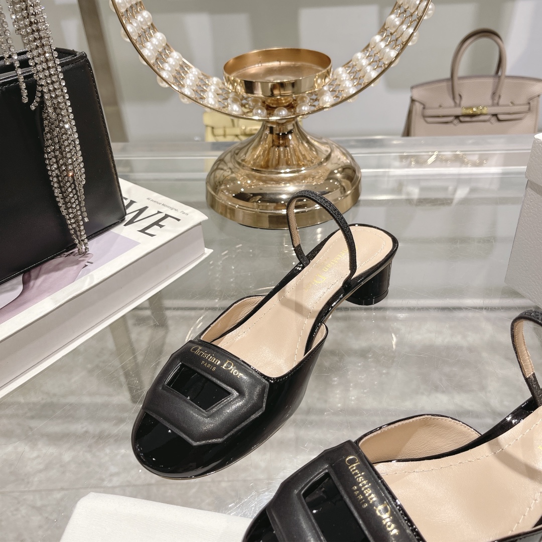 DIOR small round toe hollow one strap sandals 3.5cm Black