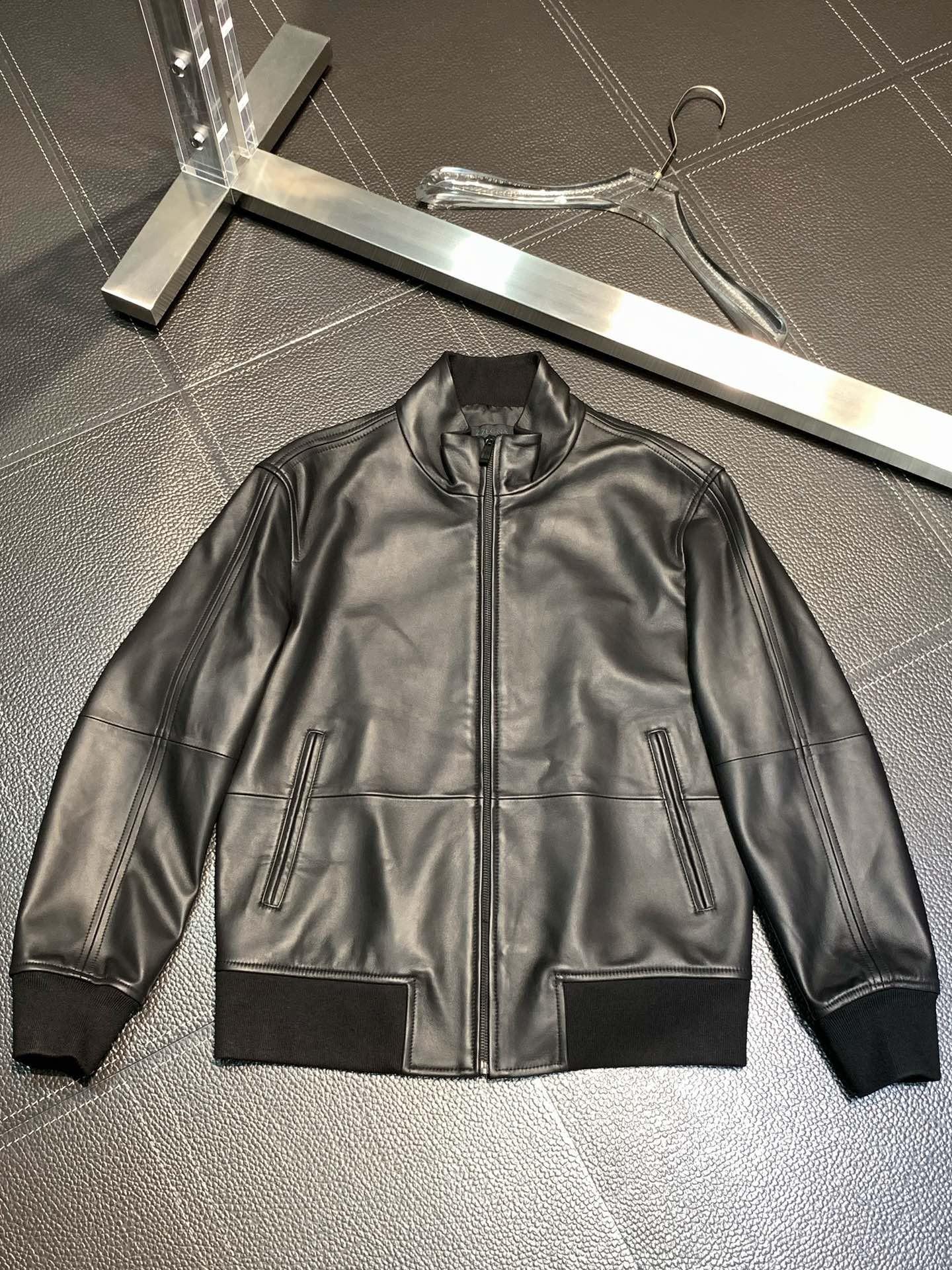 Zegna Stand collar leather jacket