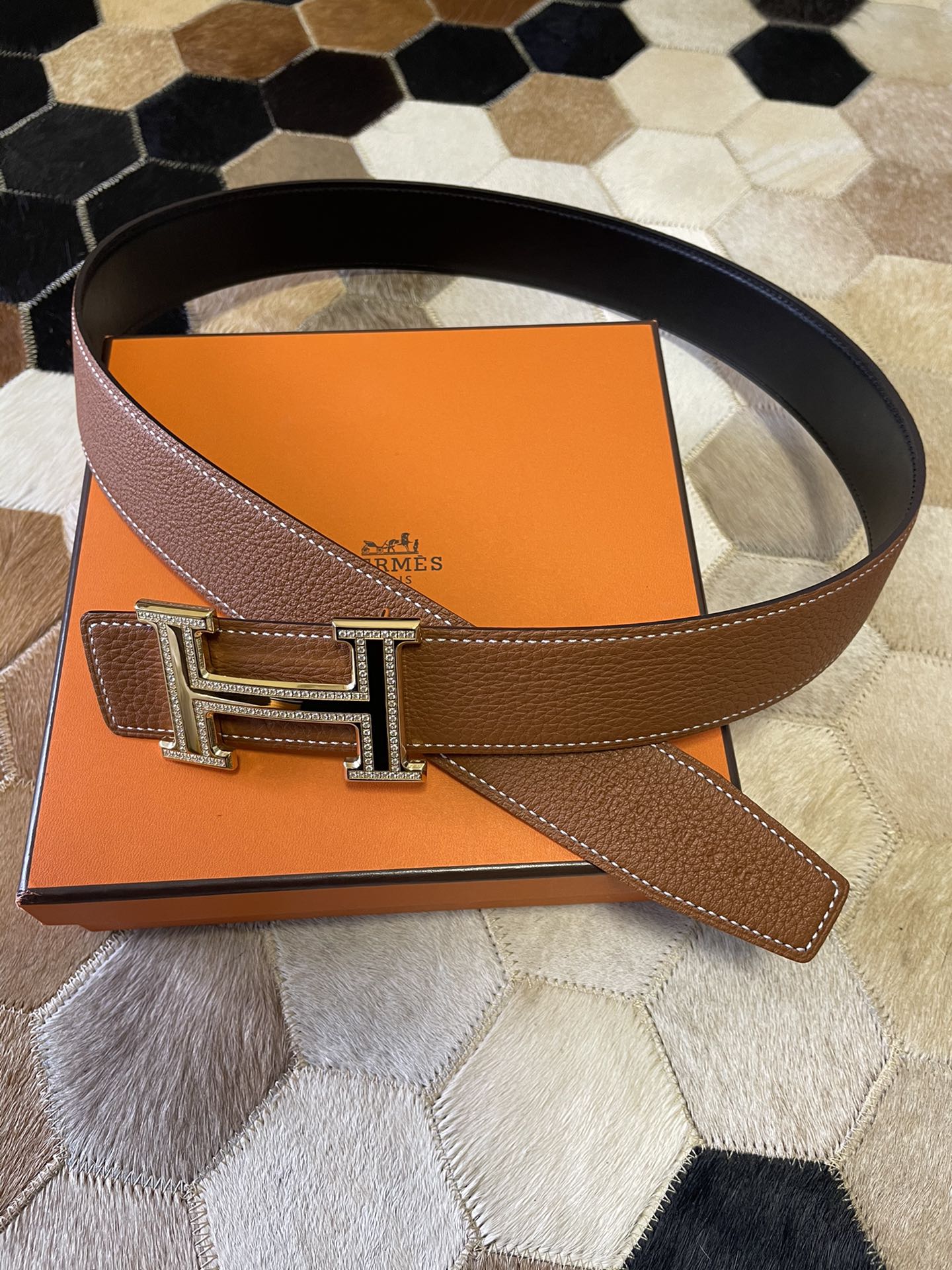 Hermes stainless steel double row diamond hanging buckle