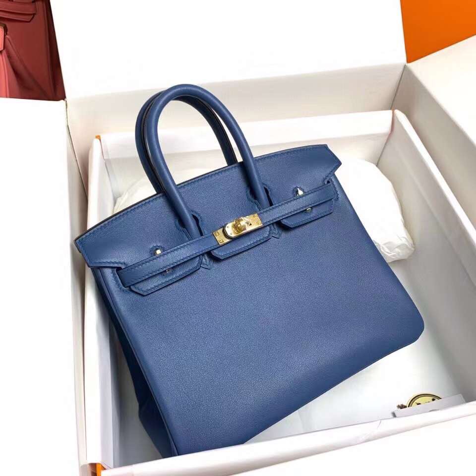 Birkin 25cm R2 onyx blue gold buckle silver buckle original swift calfskin top craftsmanship beeswax thread handmade