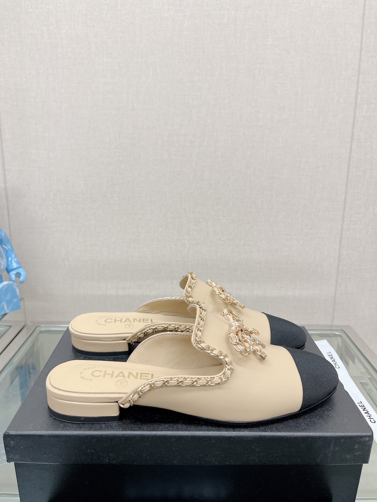 CHANEL 23Ss new chain bow half dragging mule shoes imported lambskin