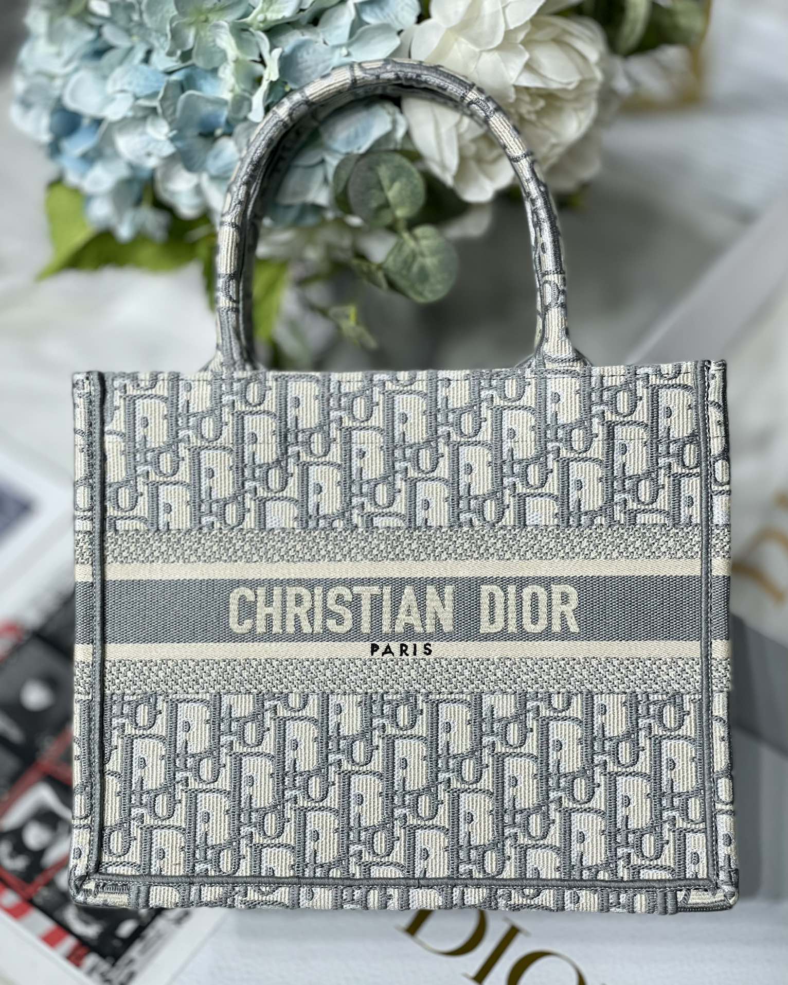 DIOR TOTE Classic Grey Embroidery