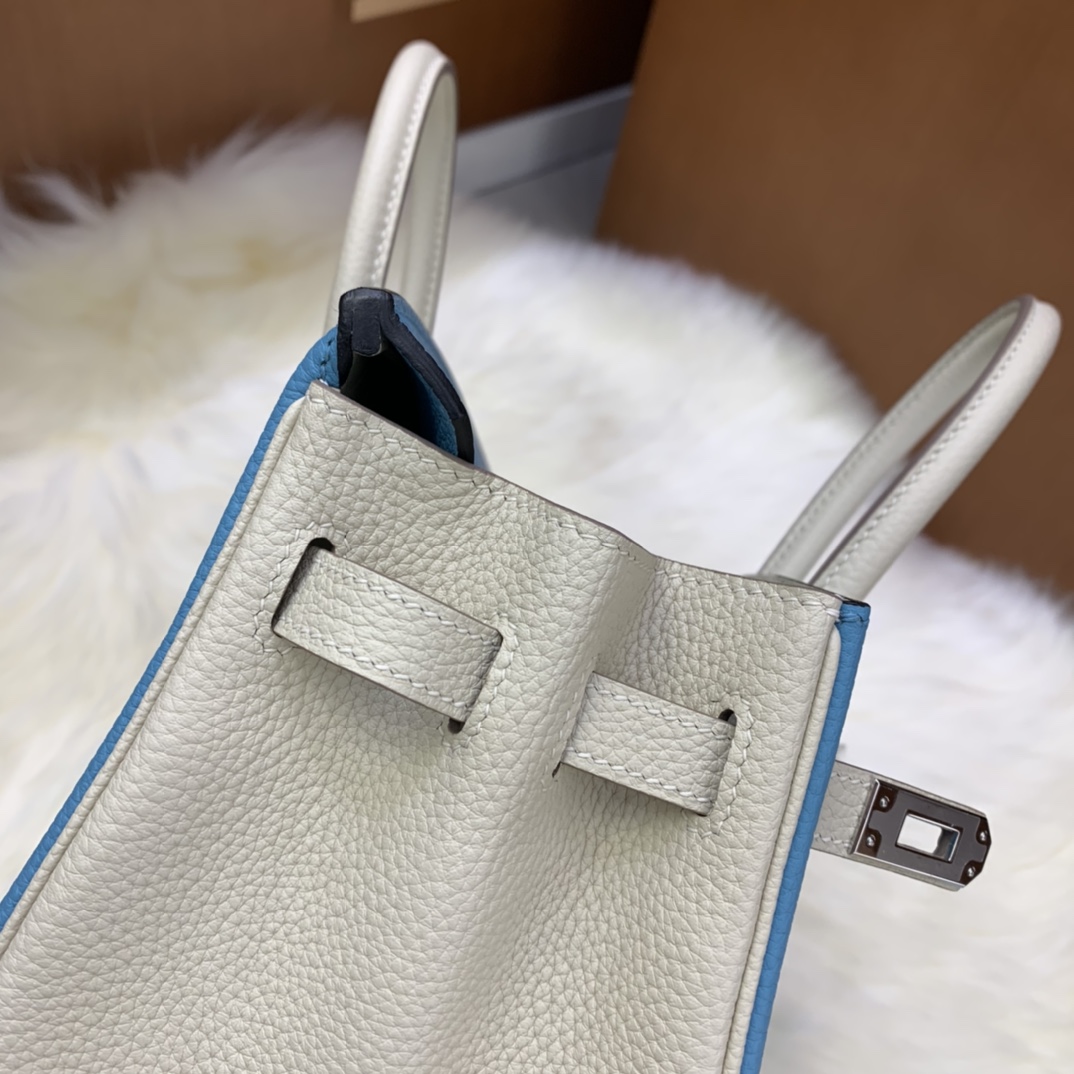Birkin 25cm togo leather Northern blue ➕ milkshake white Silver buckle