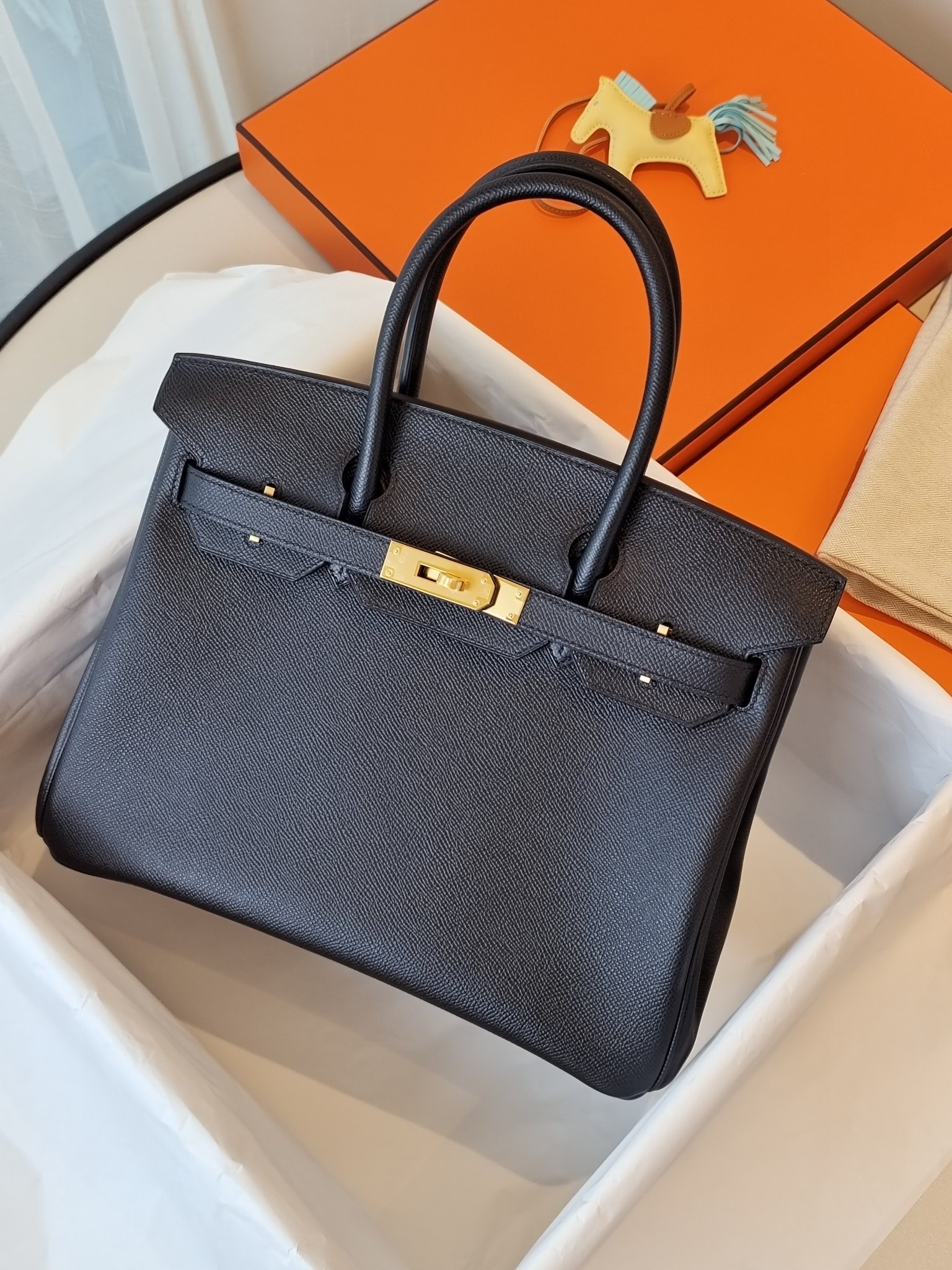 Bk30 black gold EPSOM leather inner seam