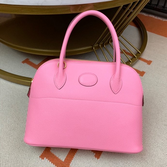 Bolide 27cm Imported original Epsom leather Half hand waxed stitching Sakura pink Silver buckle