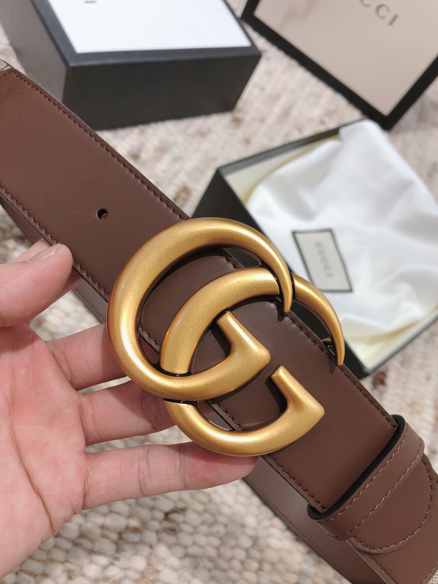 GUCCI double G buckle advanced artificial canvas belt