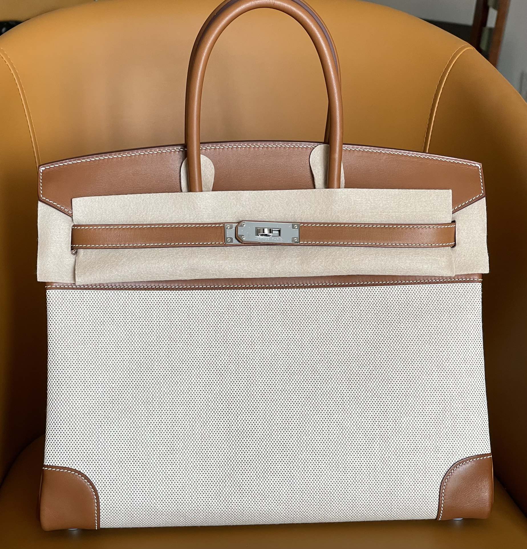 Bk35 saddle leather canvas silver buckle