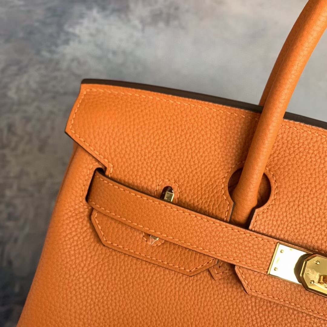 Birkin 30cm orange gold buckle Imported Togo leather Beeswax thread stitching