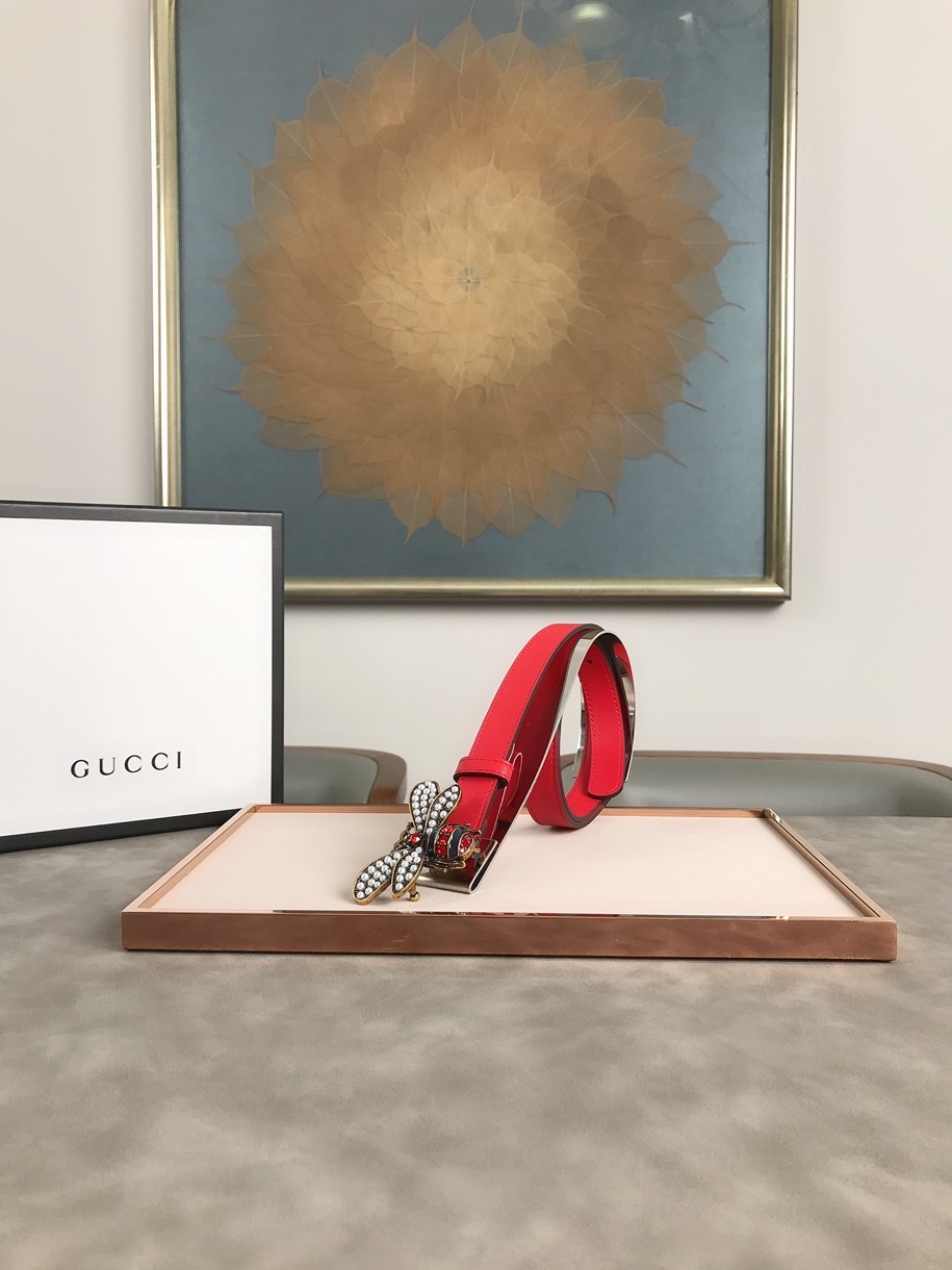 GUCCI red 🐝 buckle original imported cowhide handmade wax thread