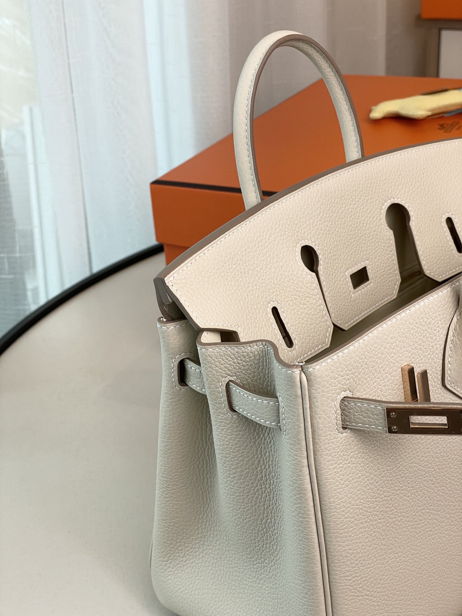 Birkin25 Milk Shake White Togo Rose Gold Button