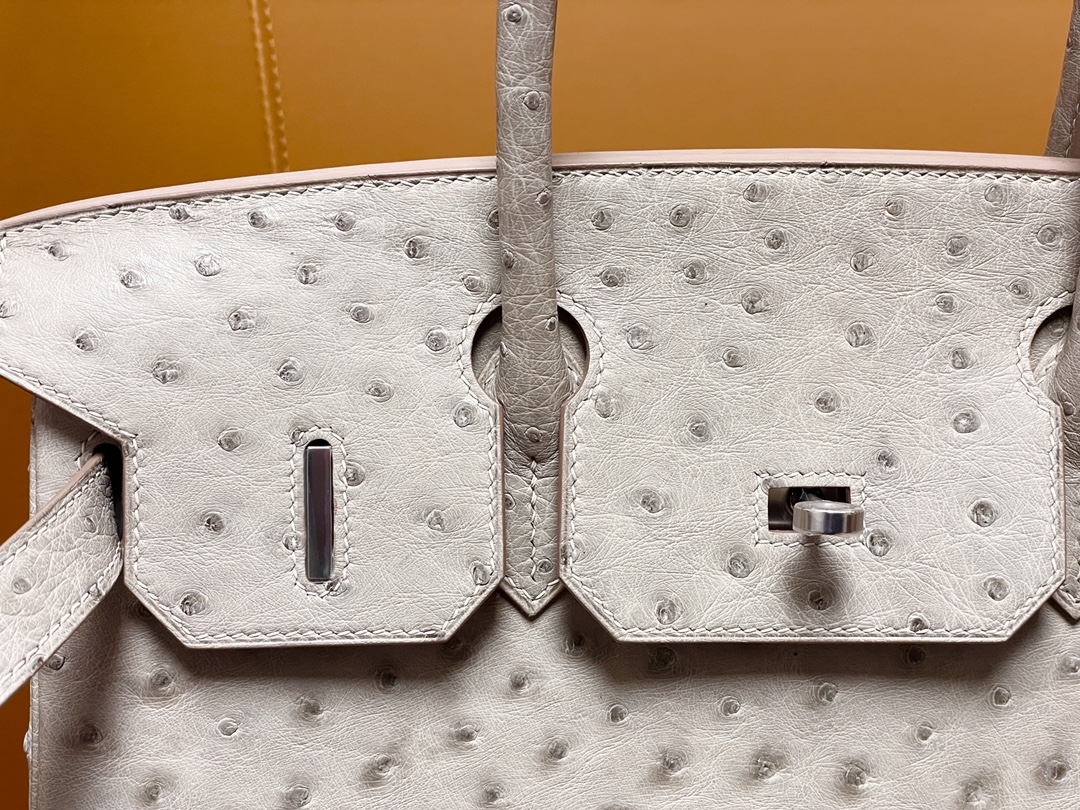 Bk30 Pearl Grey South African kk Ostrich Skin Silver Buckle