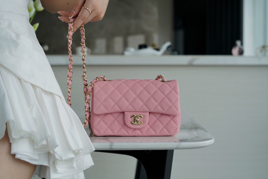 𝐂𝐇𝐀𝐍𝐄𝐋 Classic Flap Italy 🇮🇹 𝑰𝒏𝒄𝒂𝒔Original Washed Fetal Cow🐂 Washed Fetal Cow Big 𝒎𝒊𝒏𝒊 🌸Pink