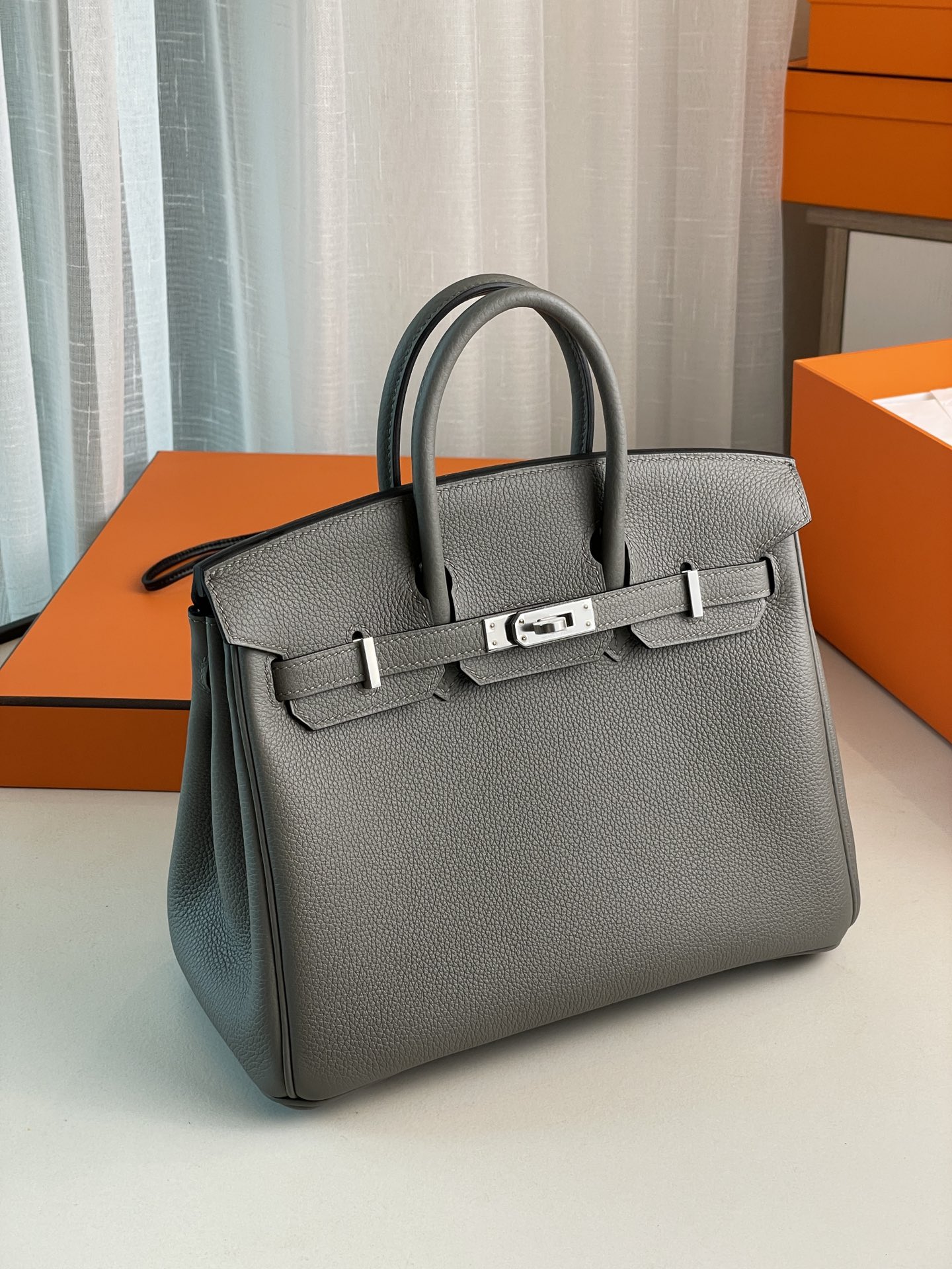 Birkin25 togo Pi Ji Yu Yun Grey Silver Buckle