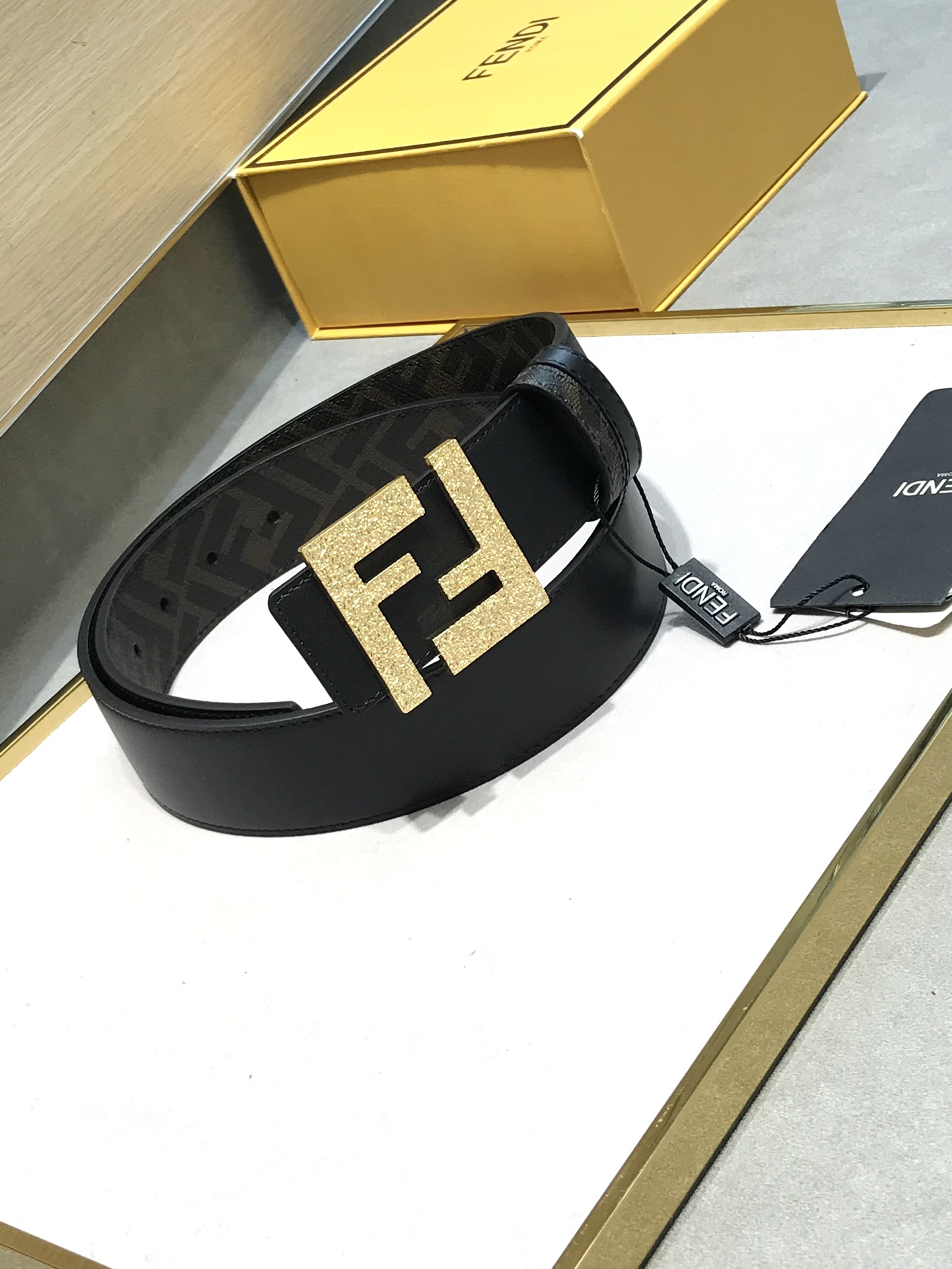 FENDI original water drop pattern double color rivet buckle
