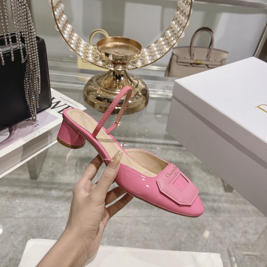 DIOR small round toe hollow one strap sandals 3.5cm Rose