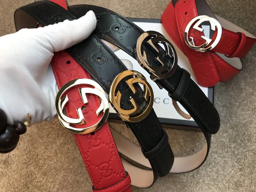 GUCCI double G buckle G buckle leather embossed