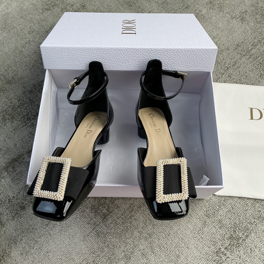 DIOR ballet heels with black diamond buckle 3.5cm