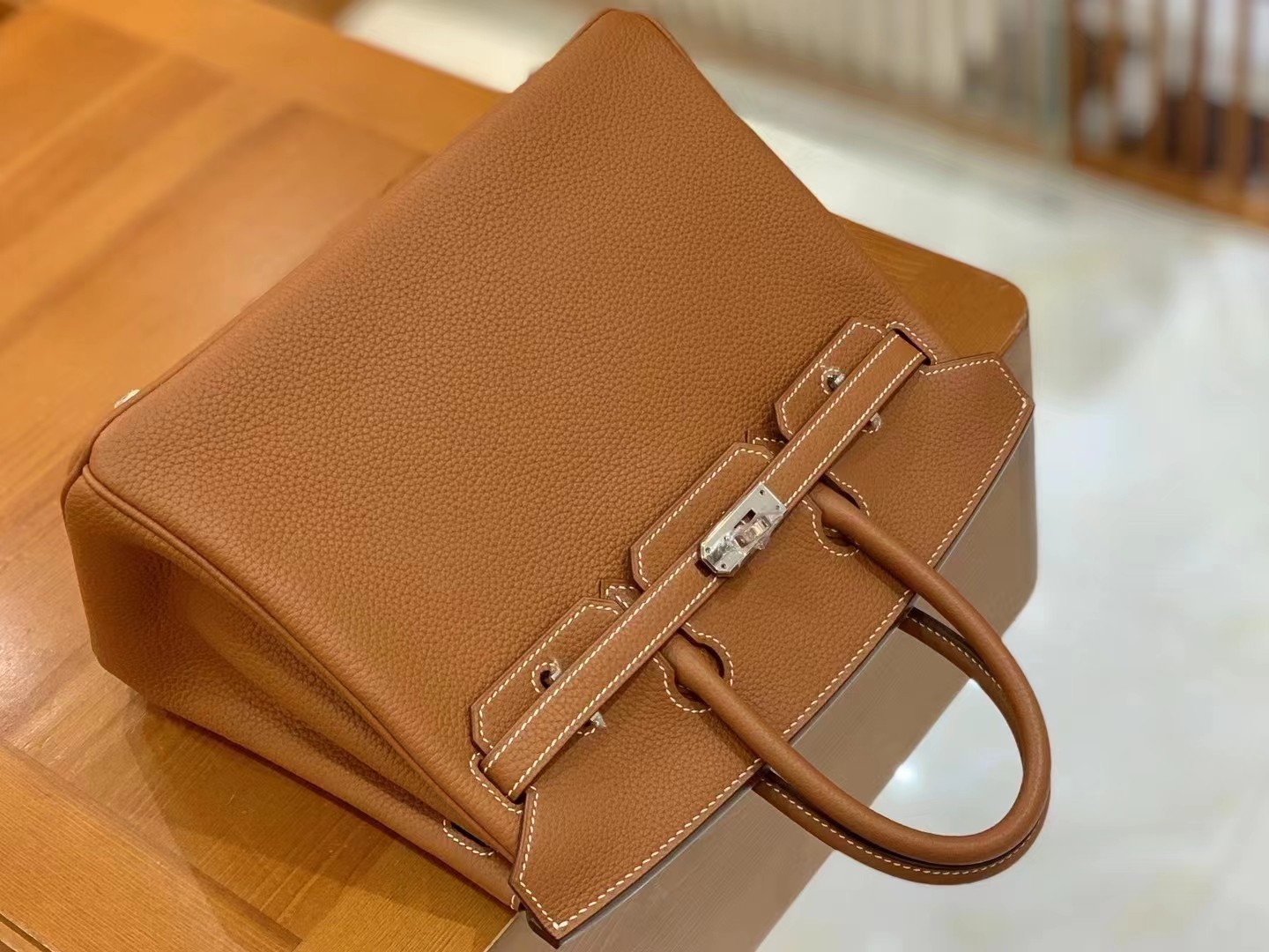 Birkin gold brown and silver buckle togo French original beeswax thread