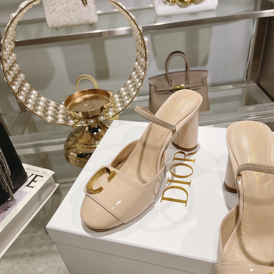 DIOR summer new bag head chunky sandals high heel model 7.5cm apricot