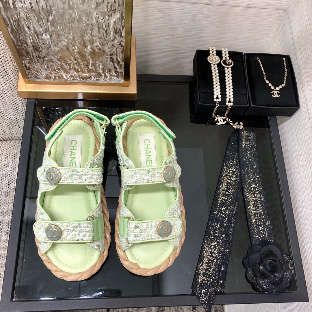 CHANEL 2023 spring and summer latest woven velcro sandals Japan imported woven materials