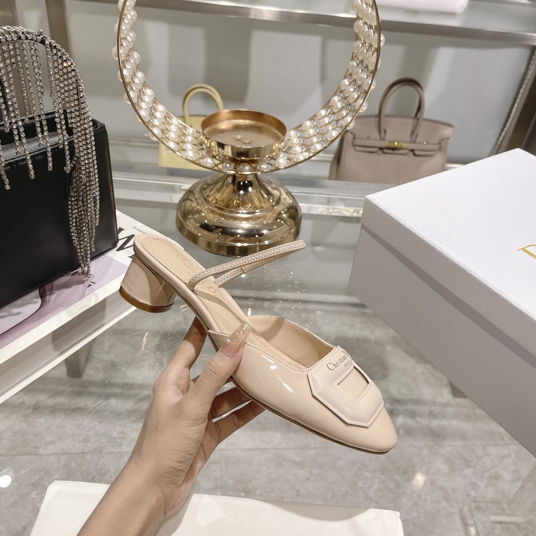 DIOR small round toe hollow one strap sandals 3.5cm apricot