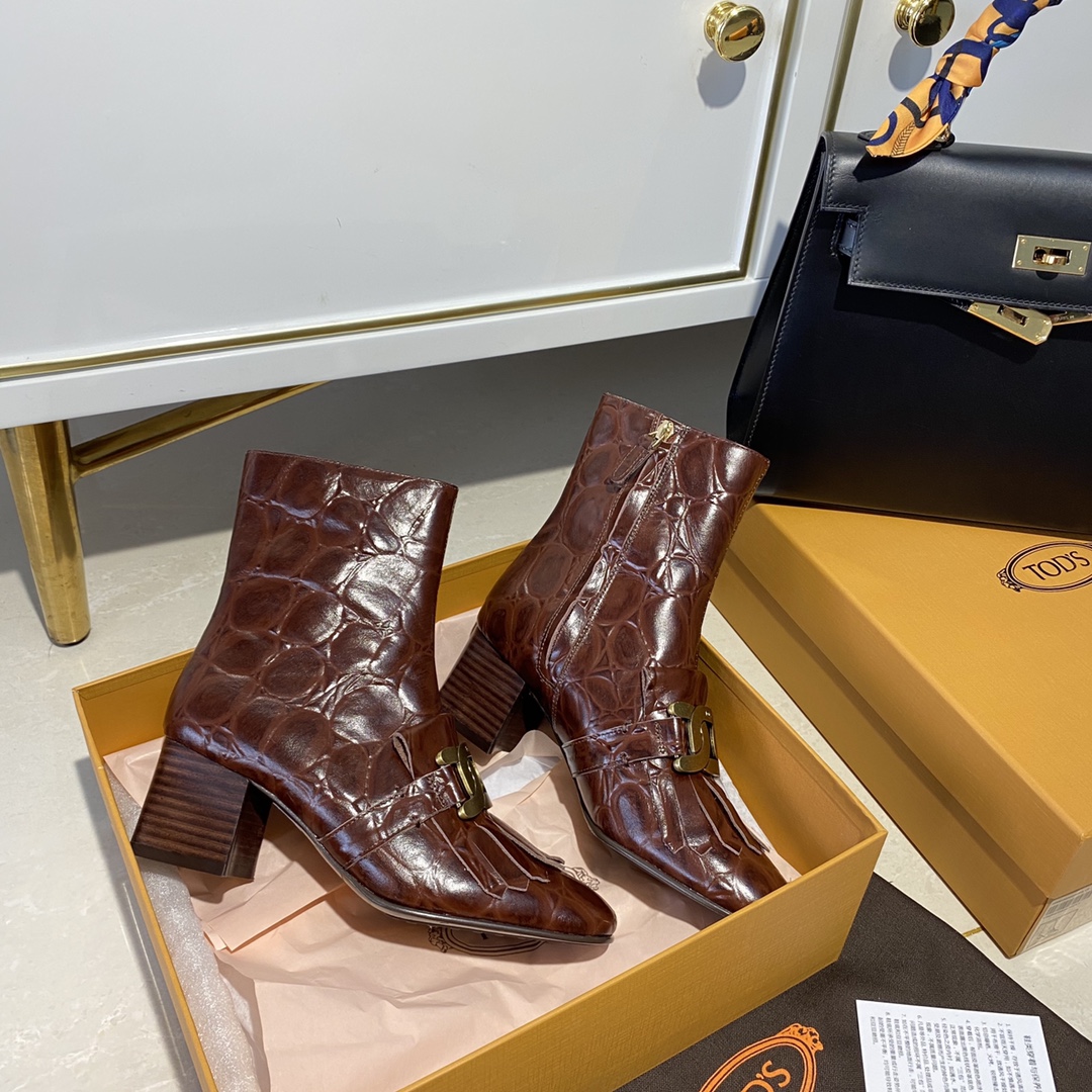 TOD'S 𝙏𝙊𝘿𝙎 Todds Thick heel short boots 2020 autumn and winter new women's shoes ladies cowhide fashion ankle boots