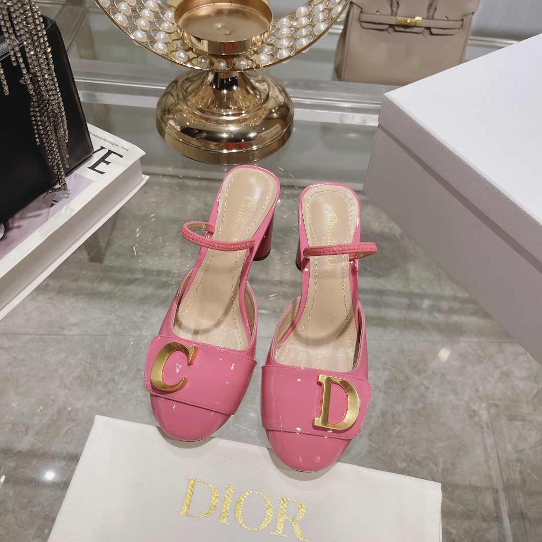 DIOR summer new bag toe chunky sandals high heel model 7.5cm Rose
