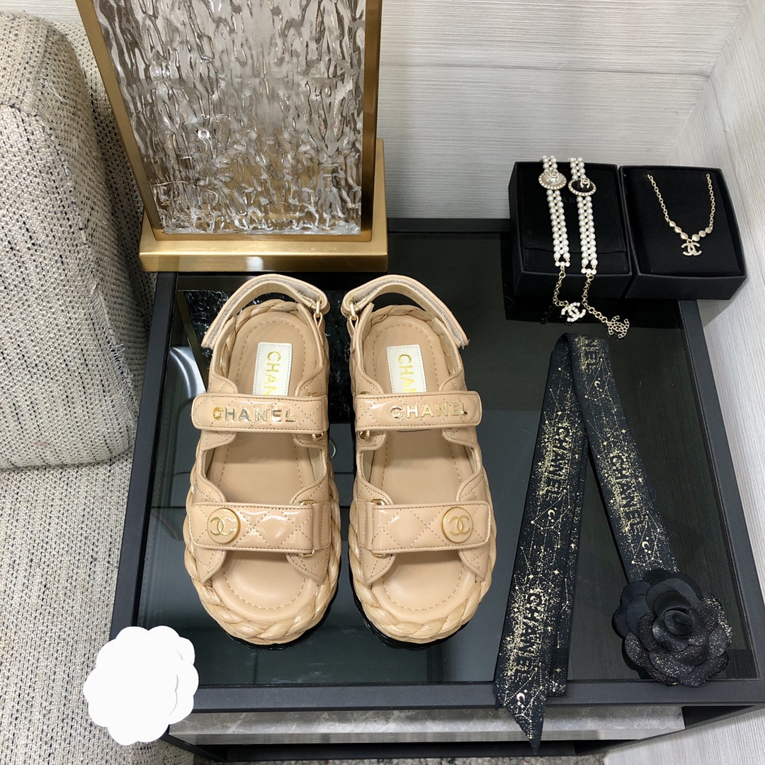 CHANEL 2023 spring and summer latest woven velcro sandals Japan imported woven materials